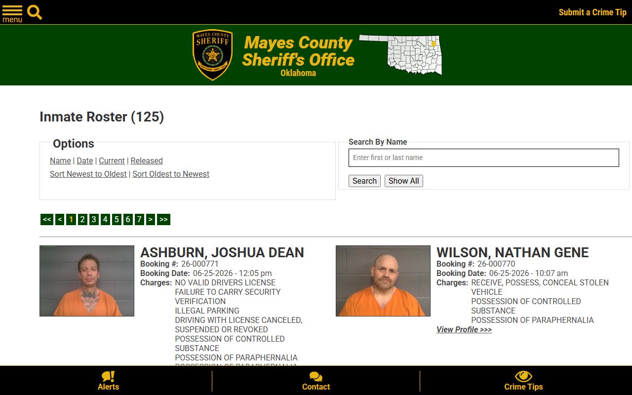 Mayes County inmate roster current custody search results